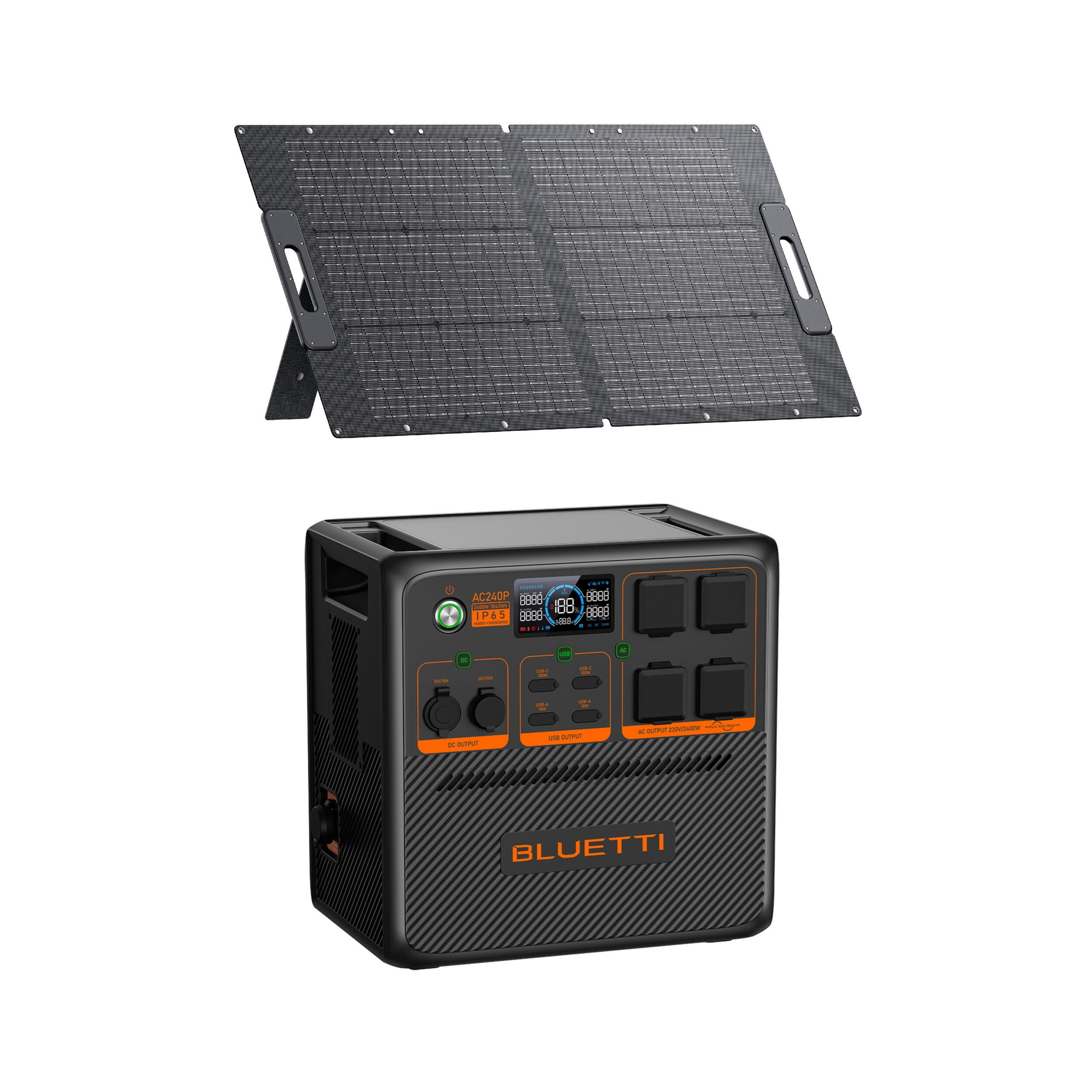 KIT de Powerstation BLUETTI AC240P com painel solar de 100W