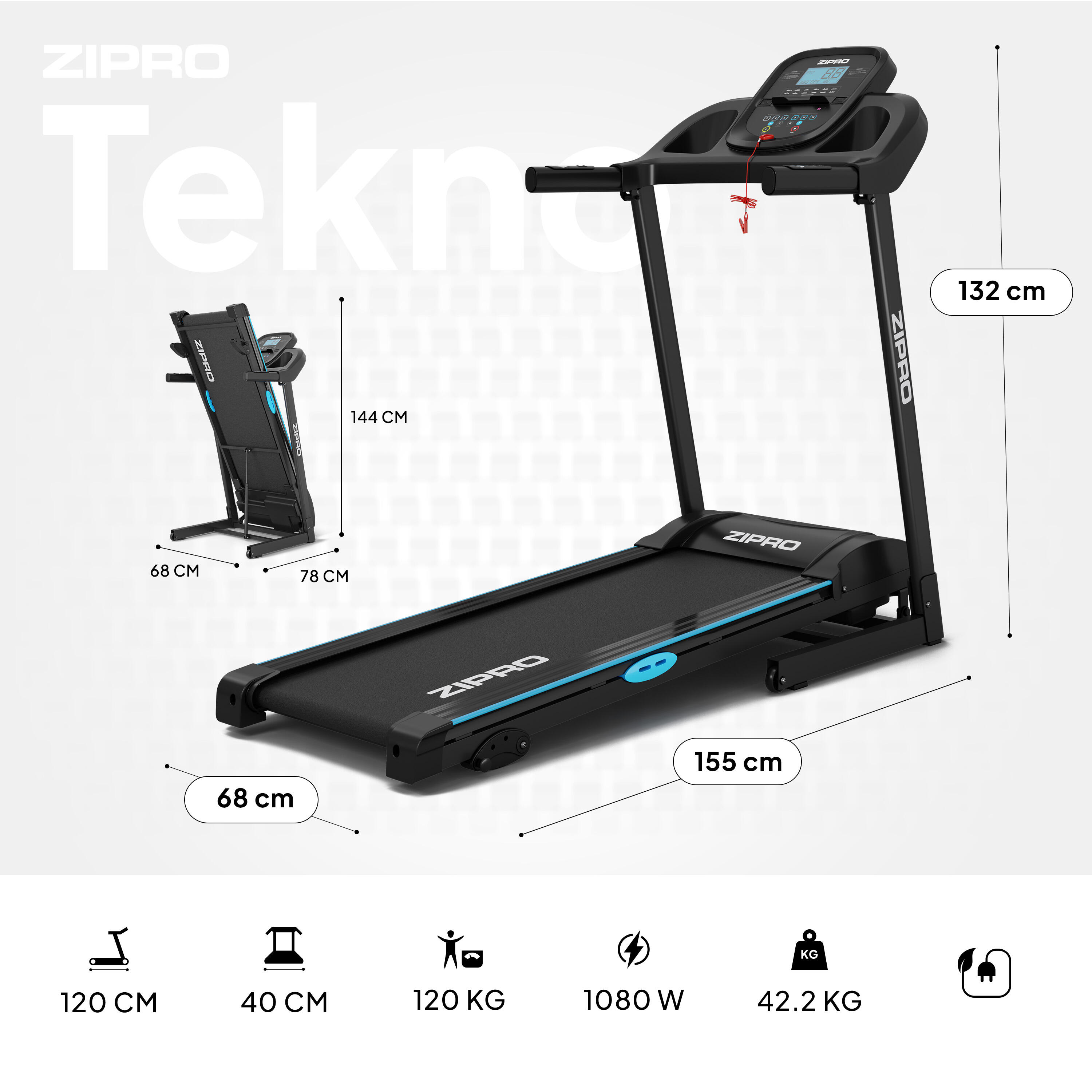 ZIPRO Newlite Tapis Roulant Elettrico Pieghevole, Due Modalità di Allenamento, Design Salvaspazio FlatFold, Velocità 1-10 km/h, Portata fino a 110 kg, Ammortizzazione, Display LED ZIPRO Newlite Tapis Roulant Elettrico Pieghevole, Due Modalità di Allenamento, Design Salvaspazio FlatFold, Velocità 1-10 km/h, Portata fino a 110 kg, Ammortizzazione, Display LED
