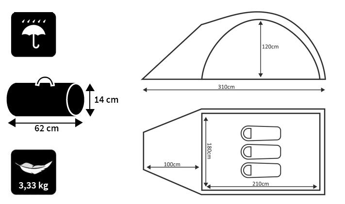 Koepeltent voor trekking Peme Climate 3 personen kamper 2/8