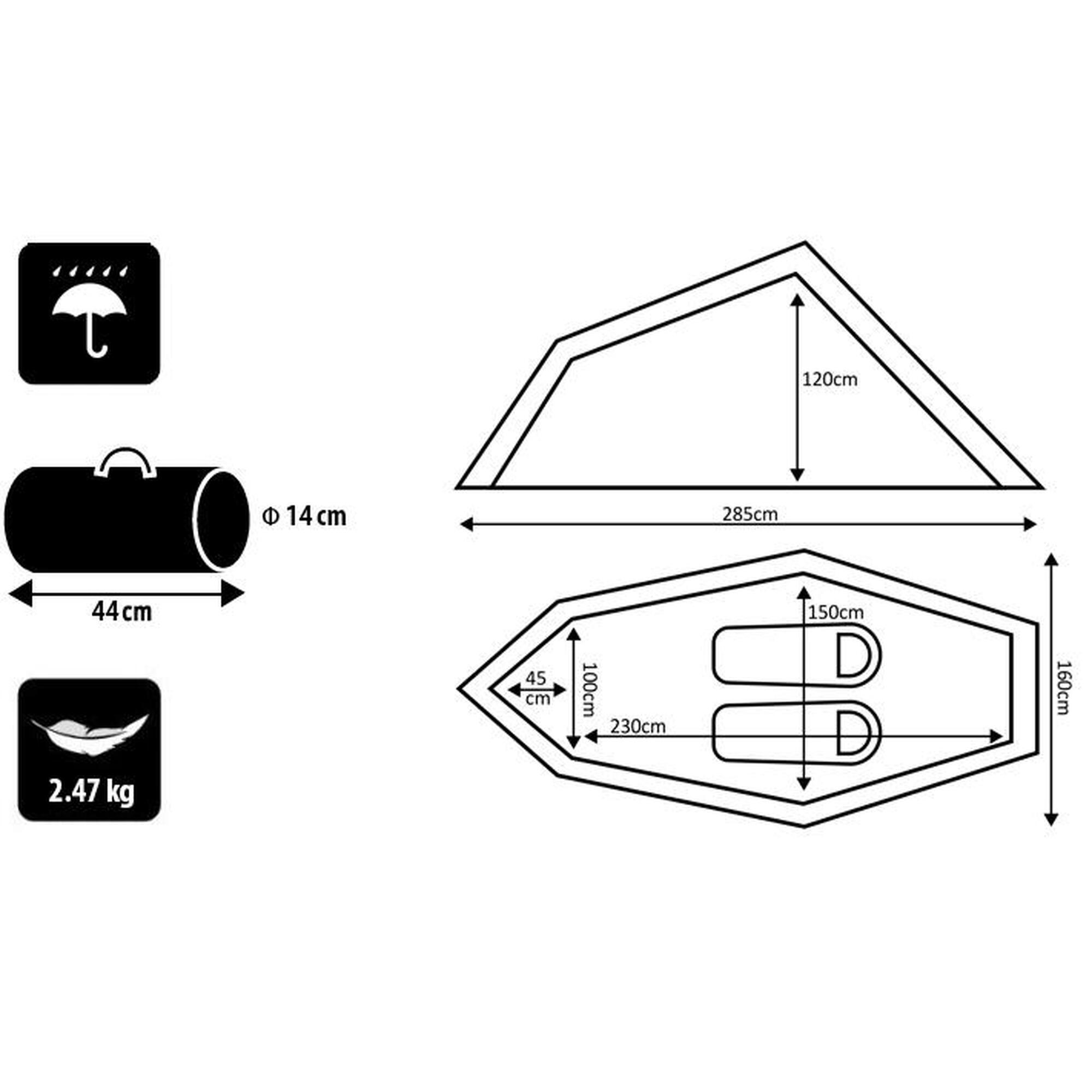 Tente tunnel de trekking Peme Forest 2 places 2.5 kg