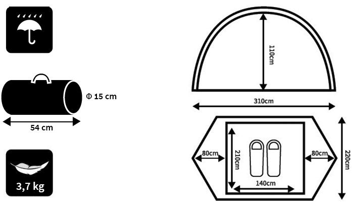Tenda igloo trekking Peme Taurus 2 persone camping 2/8