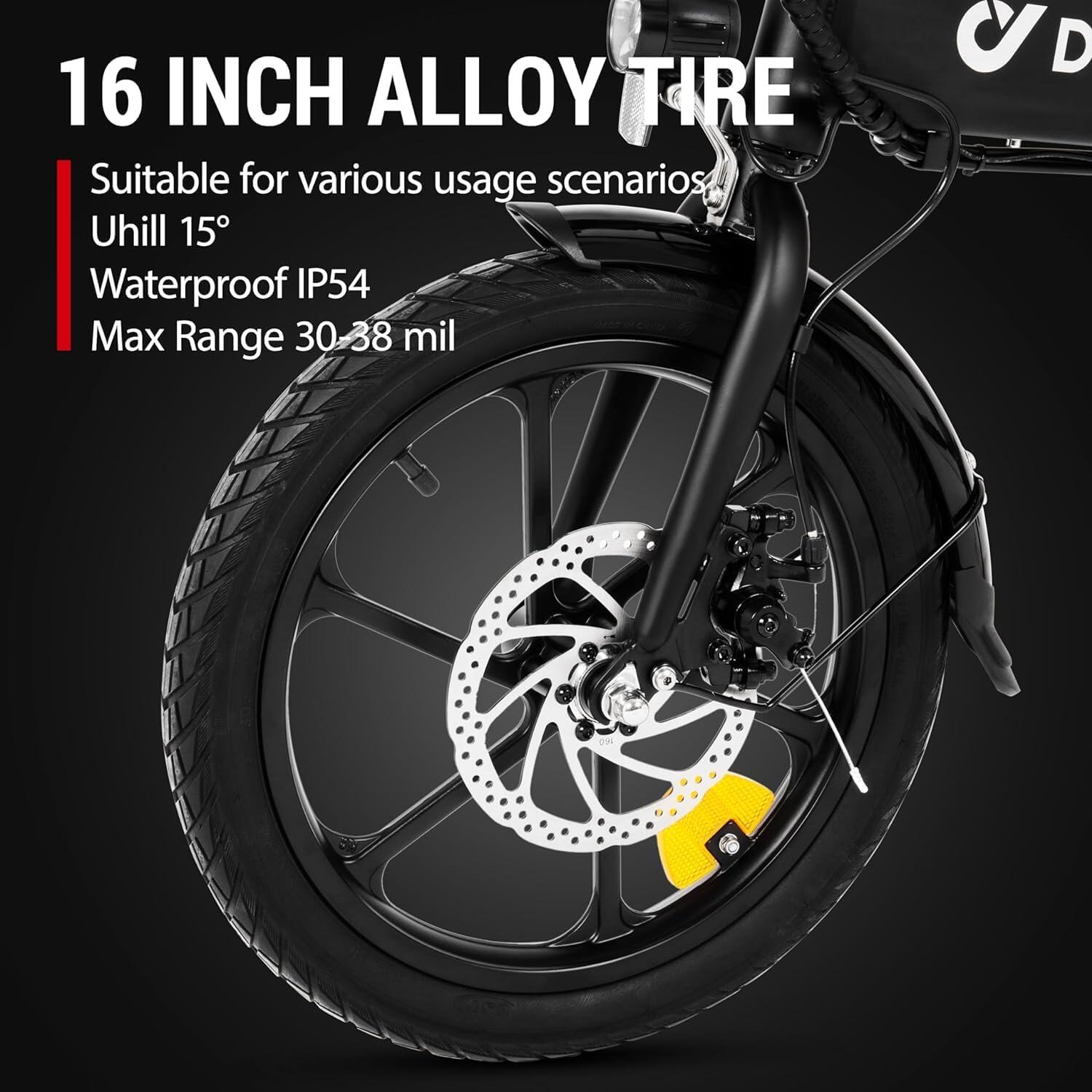 Bicicleta eléctrica urbana DYU A1F Pro de 16", 250 W, 36 V y 7,5 Ah 4/7