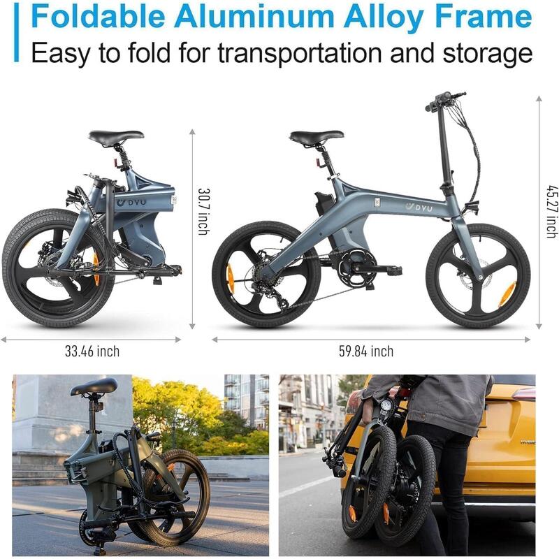 Bicicletă electrică de oraș DYU T1, anvelope 20", motor 250W, baterie 36V 10Ah