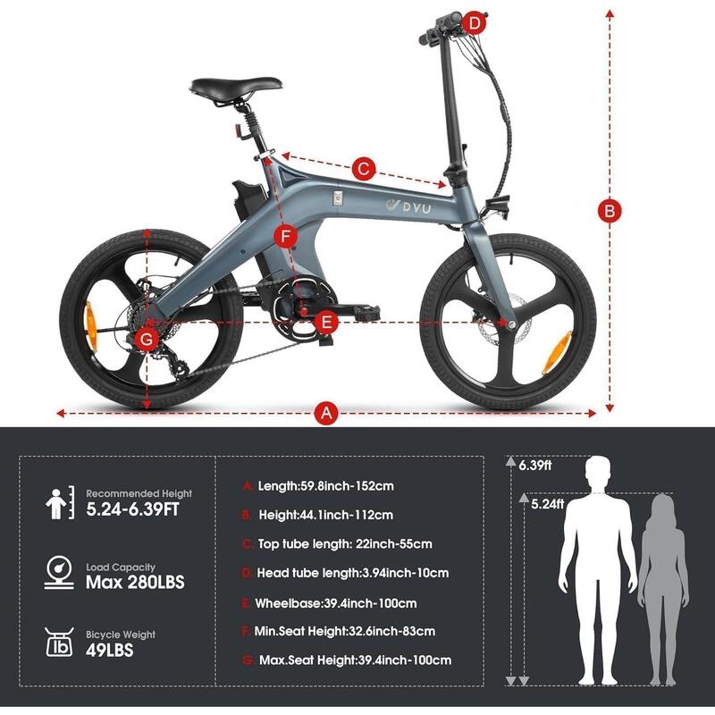 Bicicletă electrică de oraș DYU T1 20" 250W 36V 10Ah