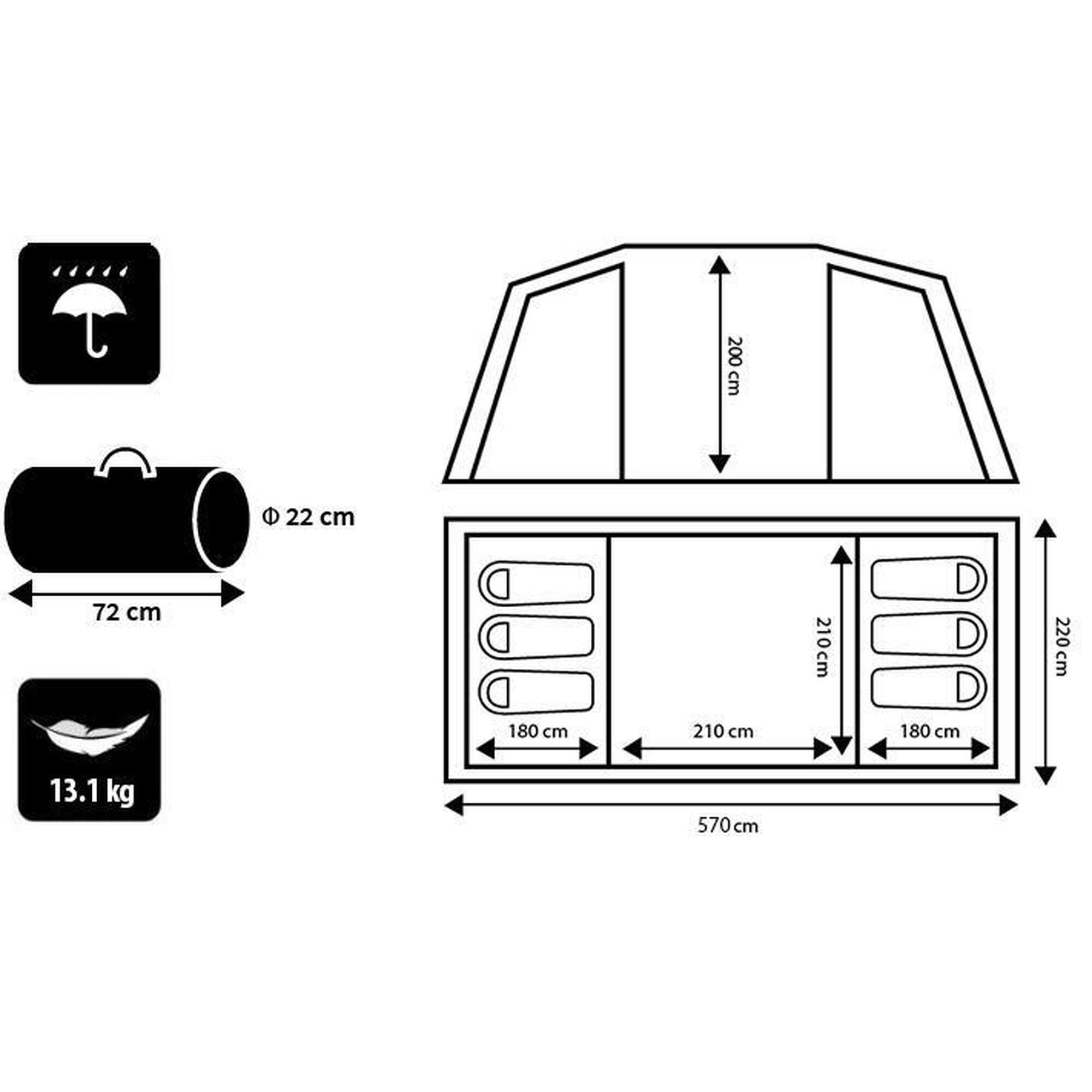 Cort cu bețe Camping Peme Bojan 6 persoane 2 Camere