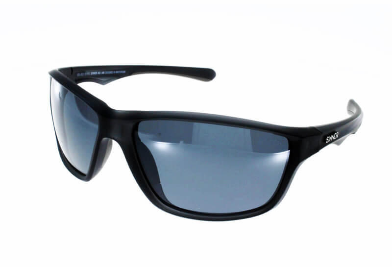 SINNER Eyak Unisex Cycling Sunglasses - Crystal Black, Polarised Smoke Mirror Cat.3