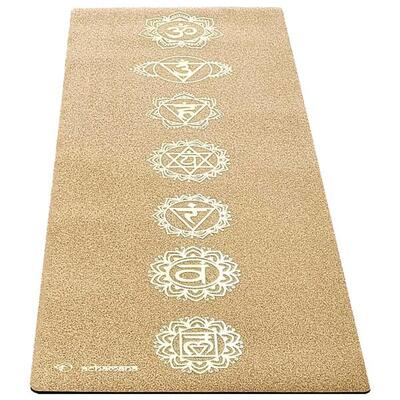 Yogamat kurk, nieuwe generatie, 3-laags, 6mmx68cmx1,83m - 7 chakra's goud