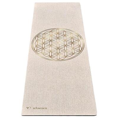 Yogamatte Naturkautschuk und Chanvre 4,5mmx68cmx1,83m - Blume des Lebens Gold