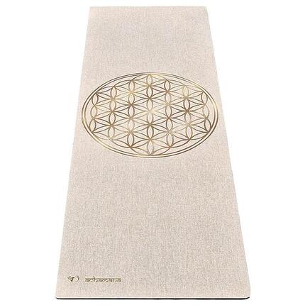 Yogamatte Naturkautschuk und Chanvre 4,5mmx68cmx1,83m - Blume des Lebens Gold