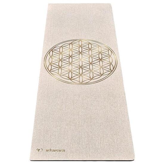 Yogamatte Naturkautschuk und Chanvre 4,5mmx68cmx1,83m - Blume des Lebens Gold