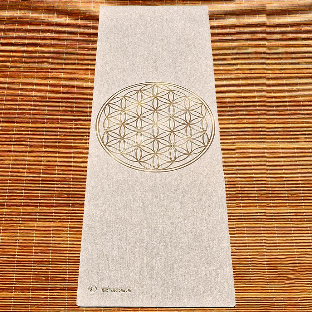 Tapete de yoga caucho natural y cáñamo 4,5mmx68cmx1,83m - Flor de la vida oro 2/7