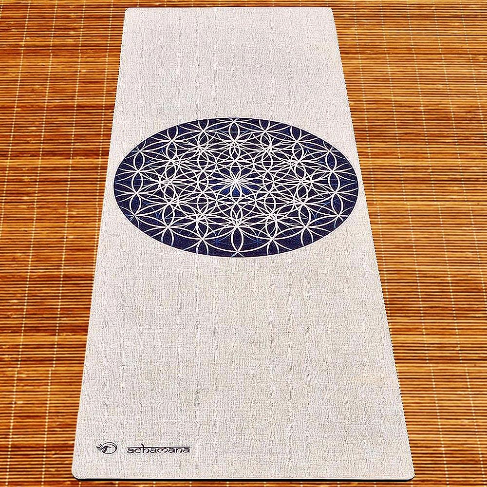 Esterilla de yoga caucho y cáñamo 4,5mm + bolsa de cáñamo, Flor de la vida 3/7
