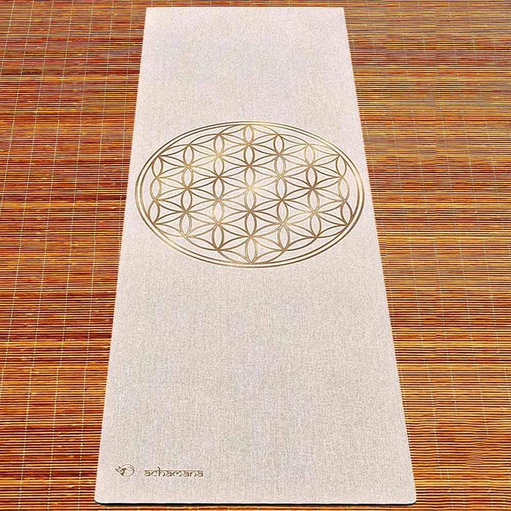 Tapete de yoga caucho natural y cáñamo 4,5mmx68cmx1,83m - Flor de la vida oro 3/7