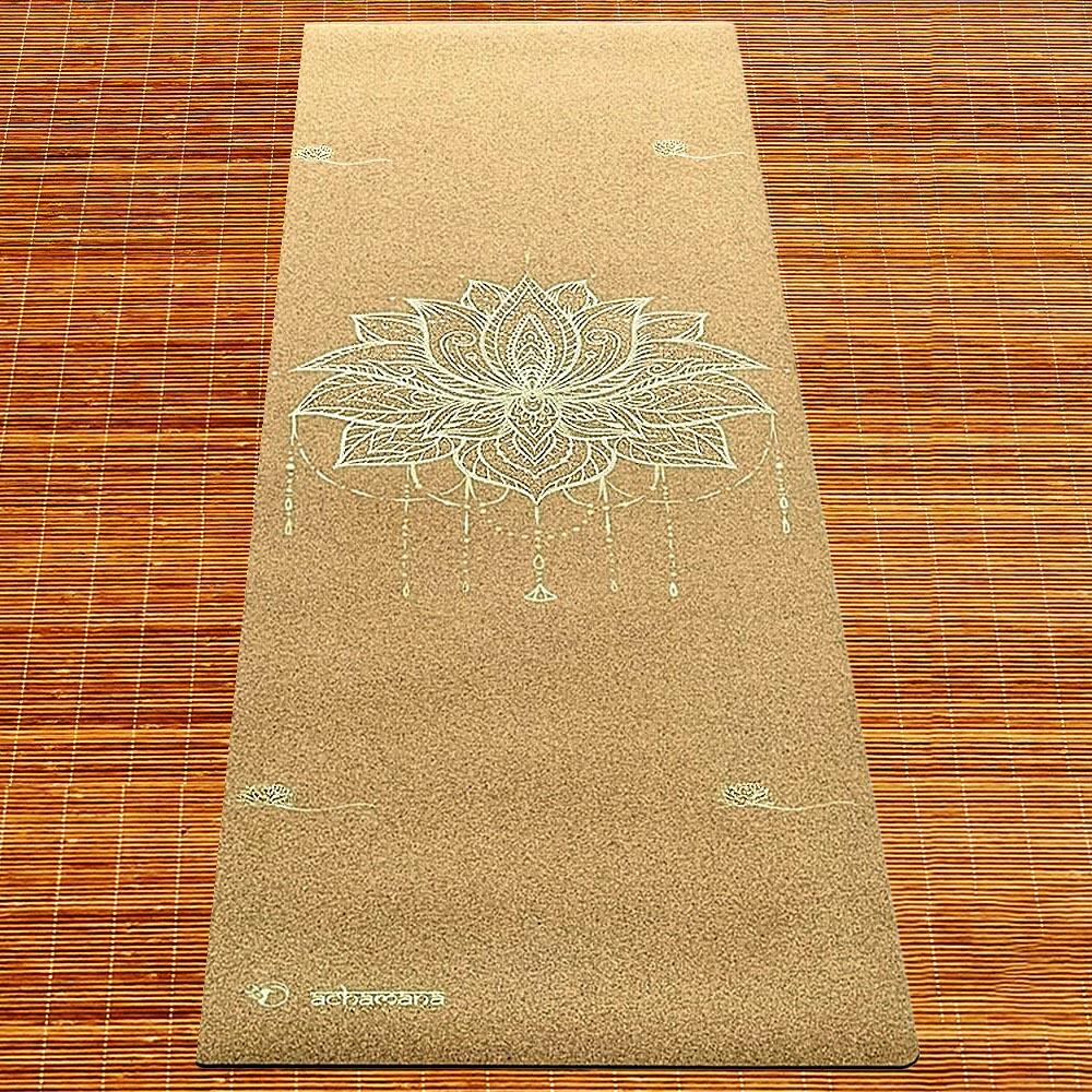 Tapete de yoga de viaje, látex y corcho, 1,2mmx68cmx1,83m Flor de loto +correa 3/7