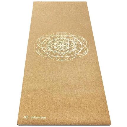 Tapis de yoga caoutchouc & liège XXL 4mm x 68cm x 2,15m Fleur de vie or