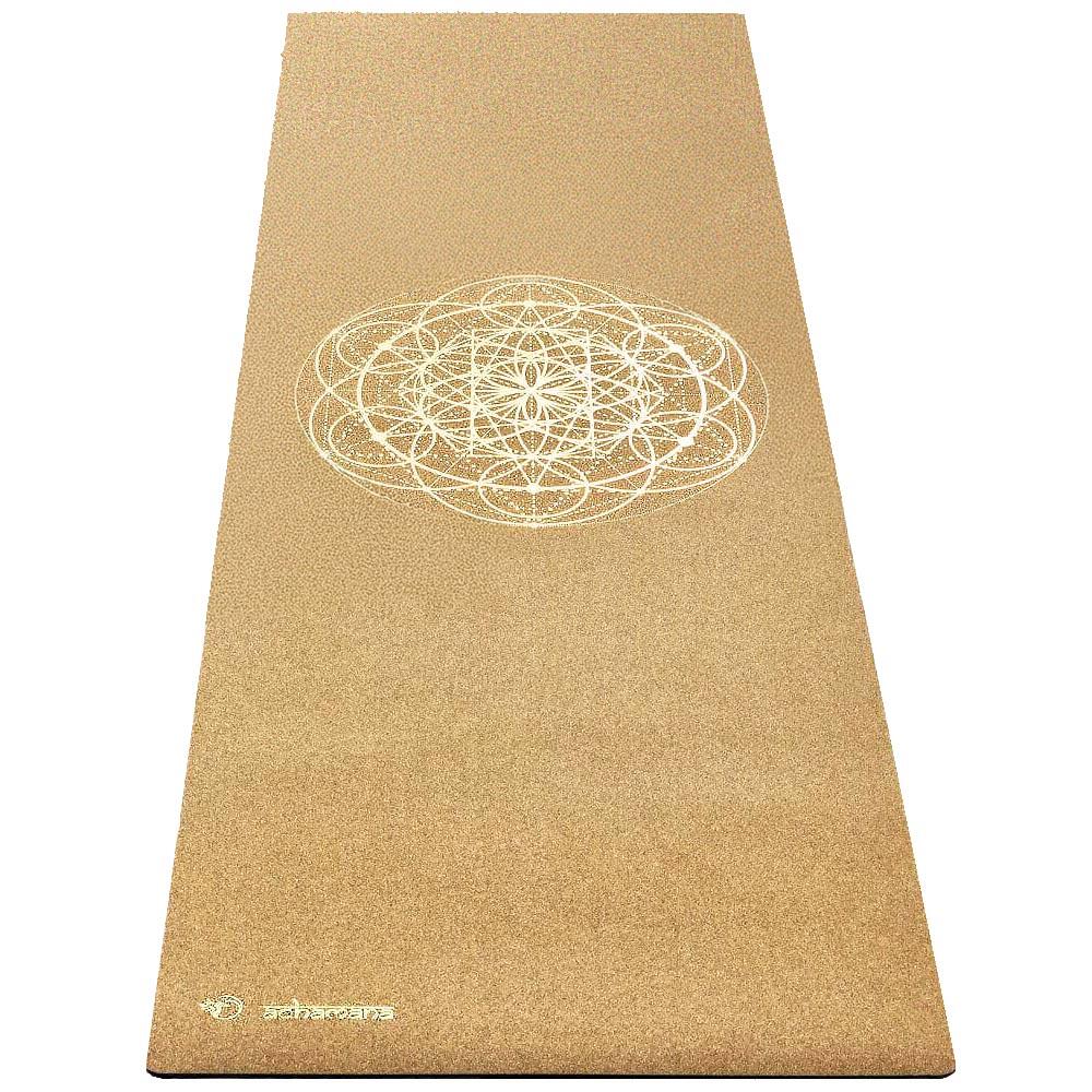 Achamana - Tapis De Yoga Caoutchouc & Liège Xxl 4mm X 68cm X 2,15m Fleur De Vie Or - Tapis De Yoga - Beige - 183 Cm - Decathlon