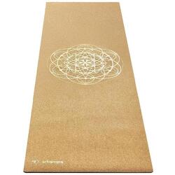 Tapis de yoga caoutchouc & liège XXL 4mm x 68cm x 2,15m Fleur de vie or