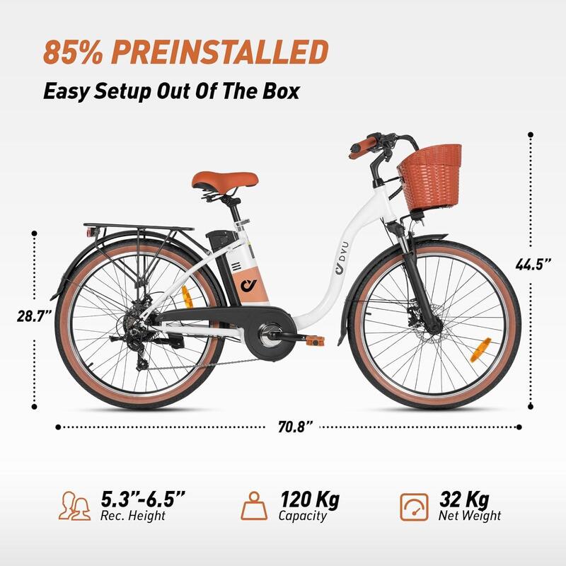 Vélo électrique DYU C6 Pro pour adultes 250 W, 26 pouces, 36 V, 15