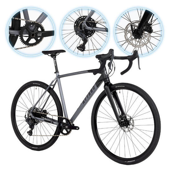 Rower gravelowy ATTABO GRADO 2.0 szary 54 cm Aluminiowa rama 10 przełożeń