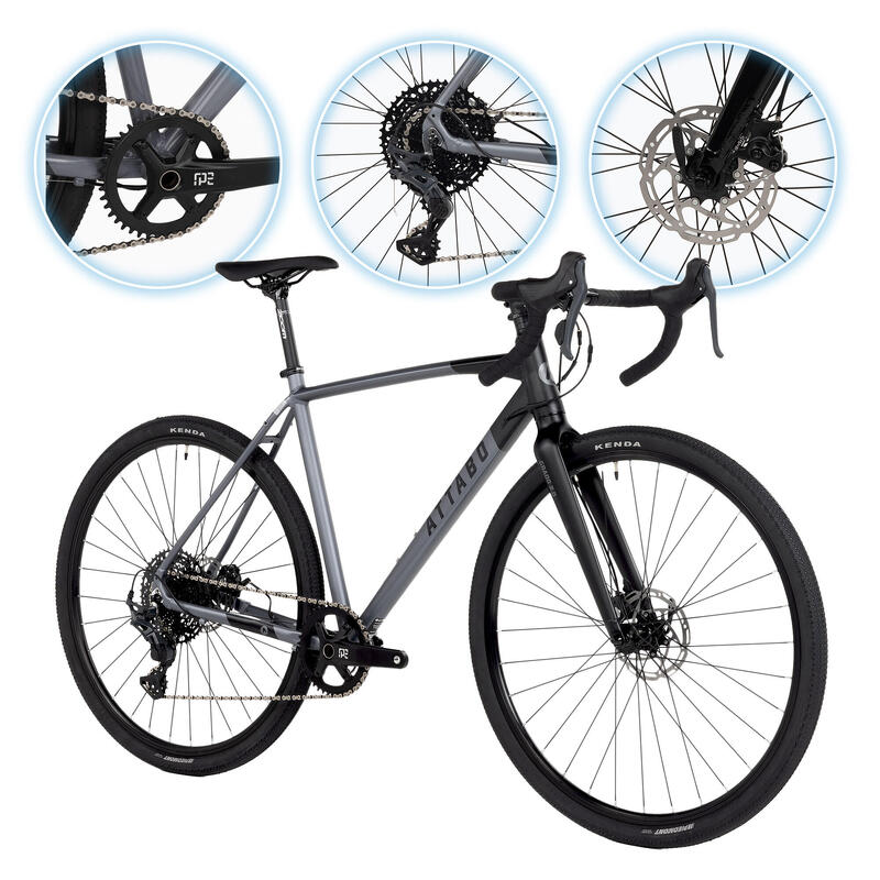 Rower gravelowy ATTABO GRADO 2.0 szary 54 cm Aluminiowa rama 10 przełożeń
