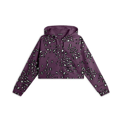 Felpa corta comfort fit da donna con zip e fantasia maculata