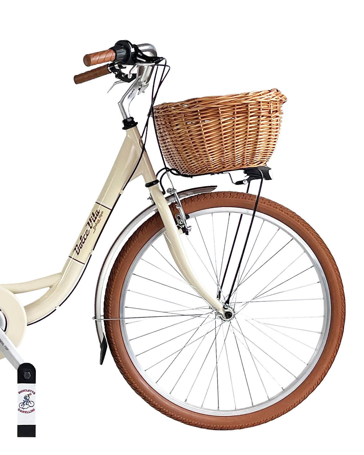 Vélo de ville RETRÒ femme Blanc 50 avec sacoches et panier
