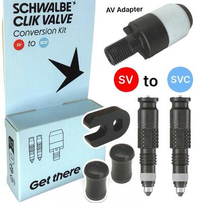 Schwalbe Fahrrad Clik Valve SCV System (SV) Französisch Set (2St) + Adapter AV