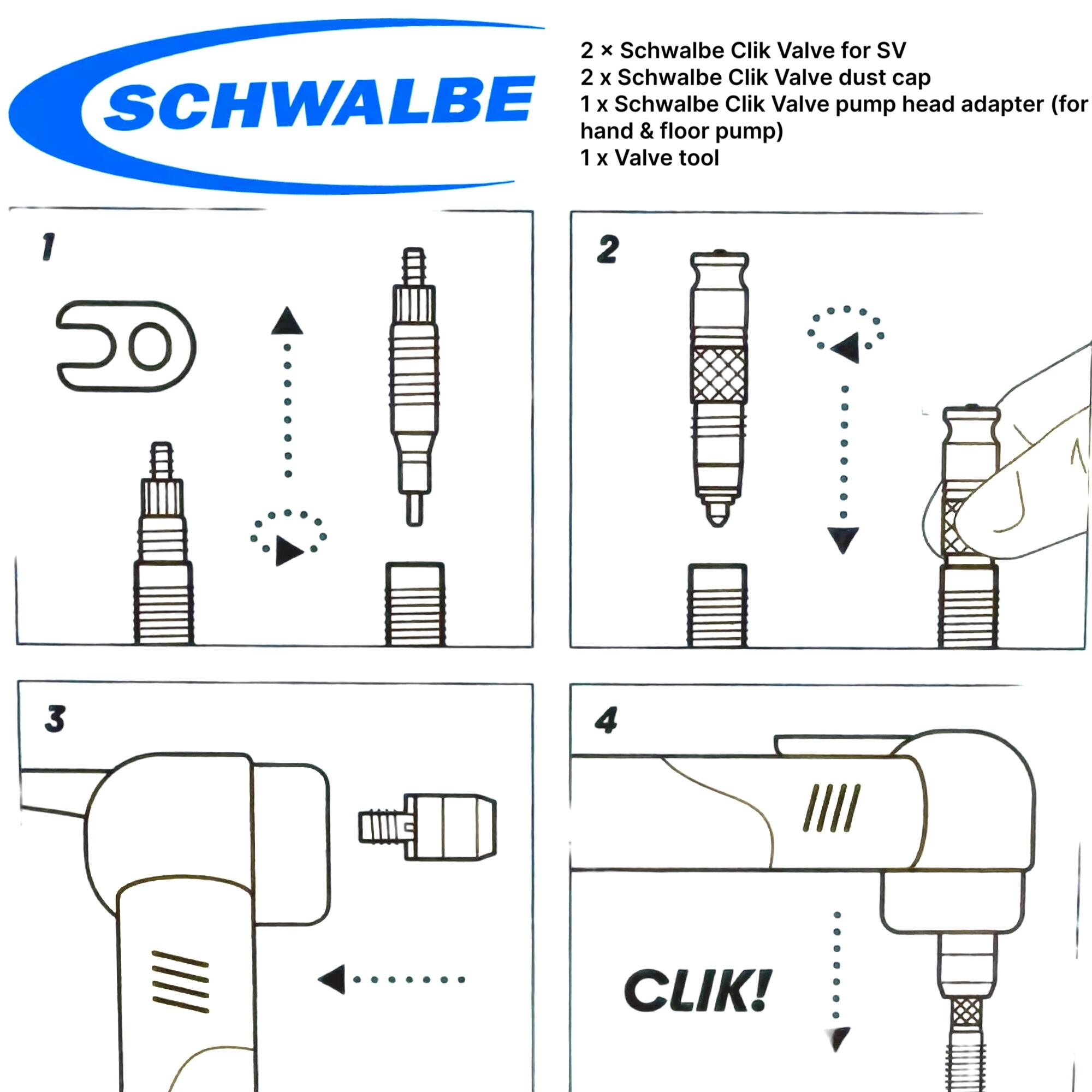 Schwalbe Fahrrad Clik Valve SCV System (SV) Französisch Set (2St) + Adapter AV 2/6