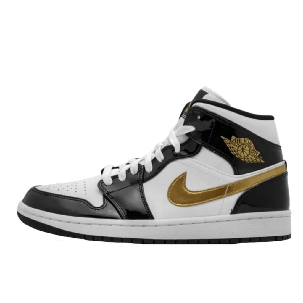 Shoes  1 Mid Patent Black White Gold