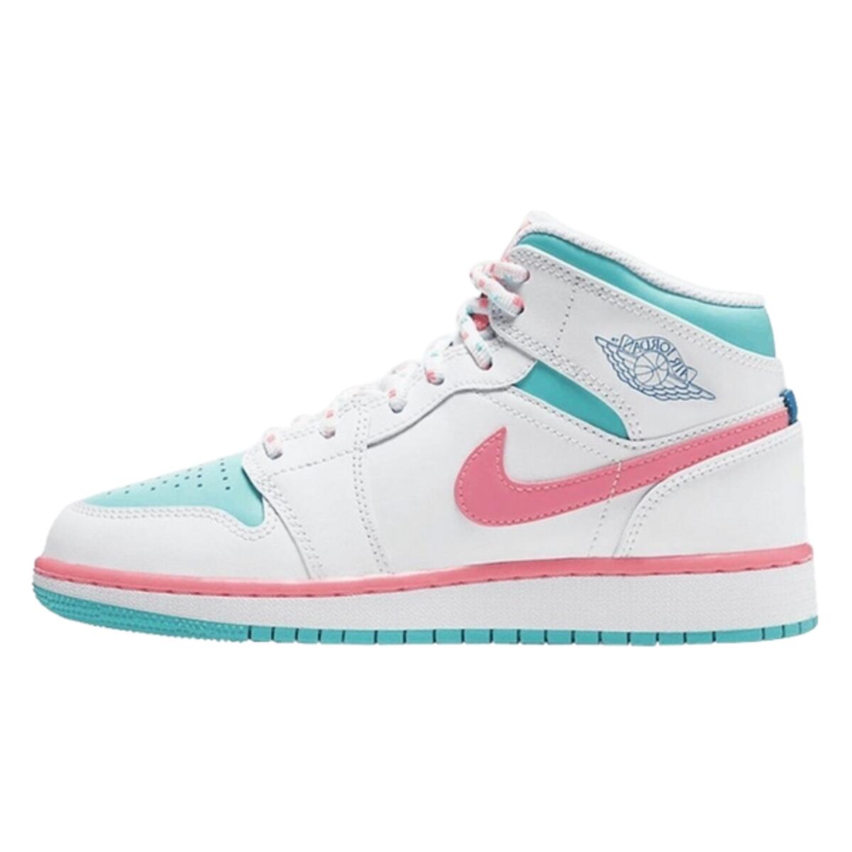 JORDAN Scarpe  1 Mid White Pink Green Soar