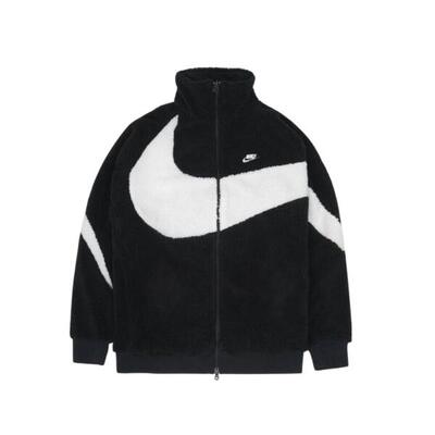 Big swoosh reversible boa jacket black white