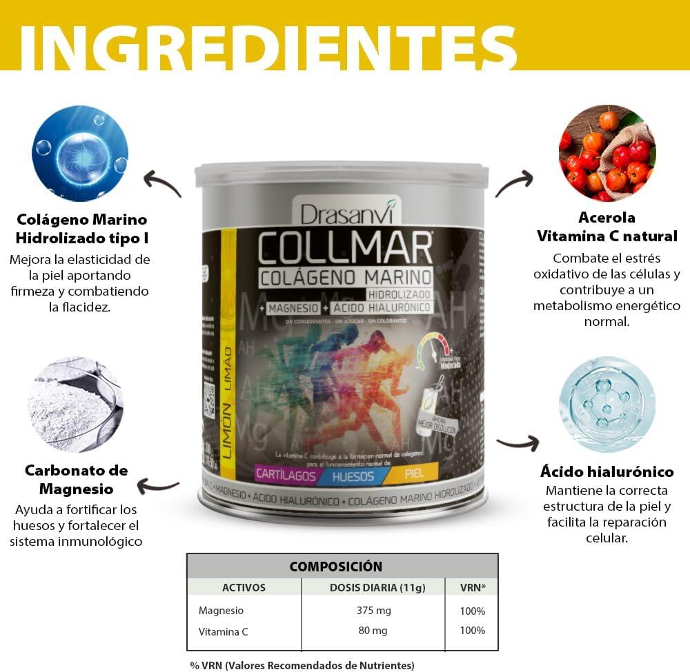 Drasanvi Collmar Colágeno Magnesio + Ácido Hialurónico 300 gr -  Sabor: Limón 3/7