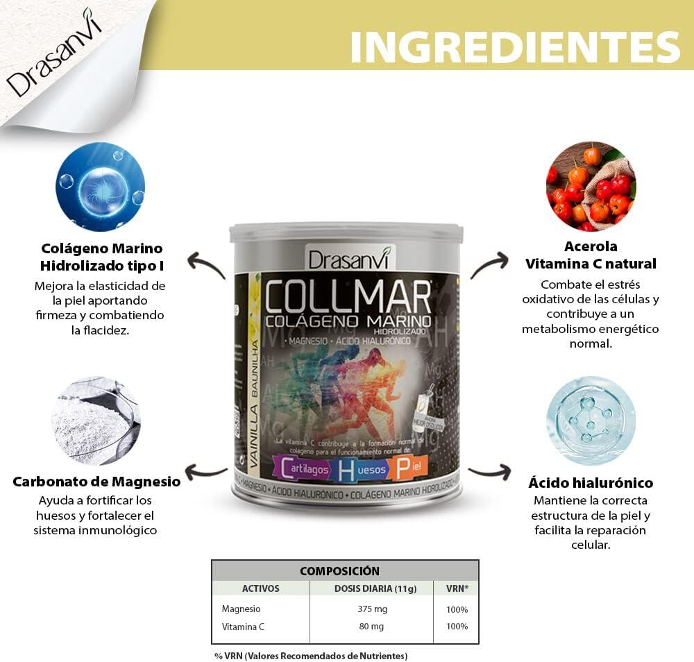 Drasanvi Collmar Colágeno Magnesio + Ácido Hialurónico 300 gr -  Sabor: Vainilla 4/6