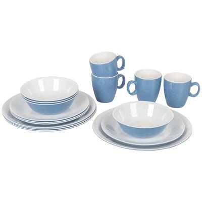 Bo-camp servies two-tone 16 stuks blauw