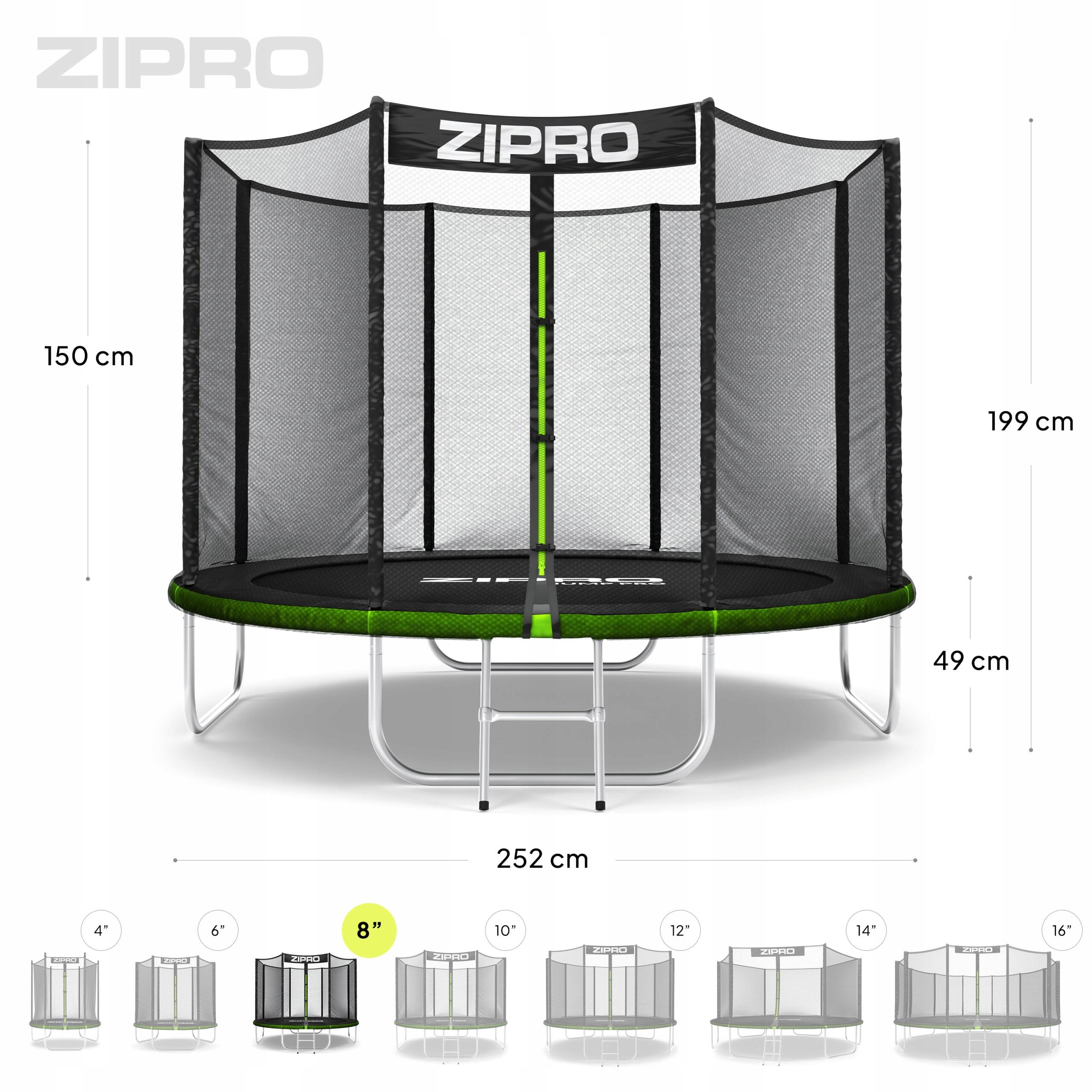 Trampoline ronde Zipro Jump Pro - 8FT 252 cm - met veiligheidsnet extern 2/7