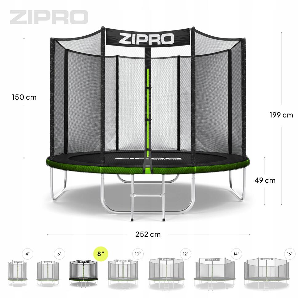 Trampolina ogrodowa Zipro Jump Pro z siatką zewnętrzną 8FT 252cm