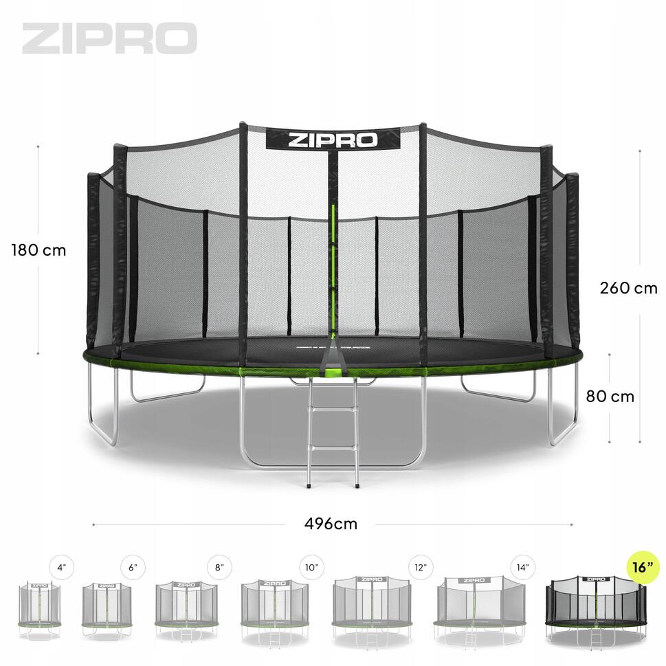 Trampolina ogrodowa Zipro Jump Pro z siatką zewnętrzną 16FT 496cm