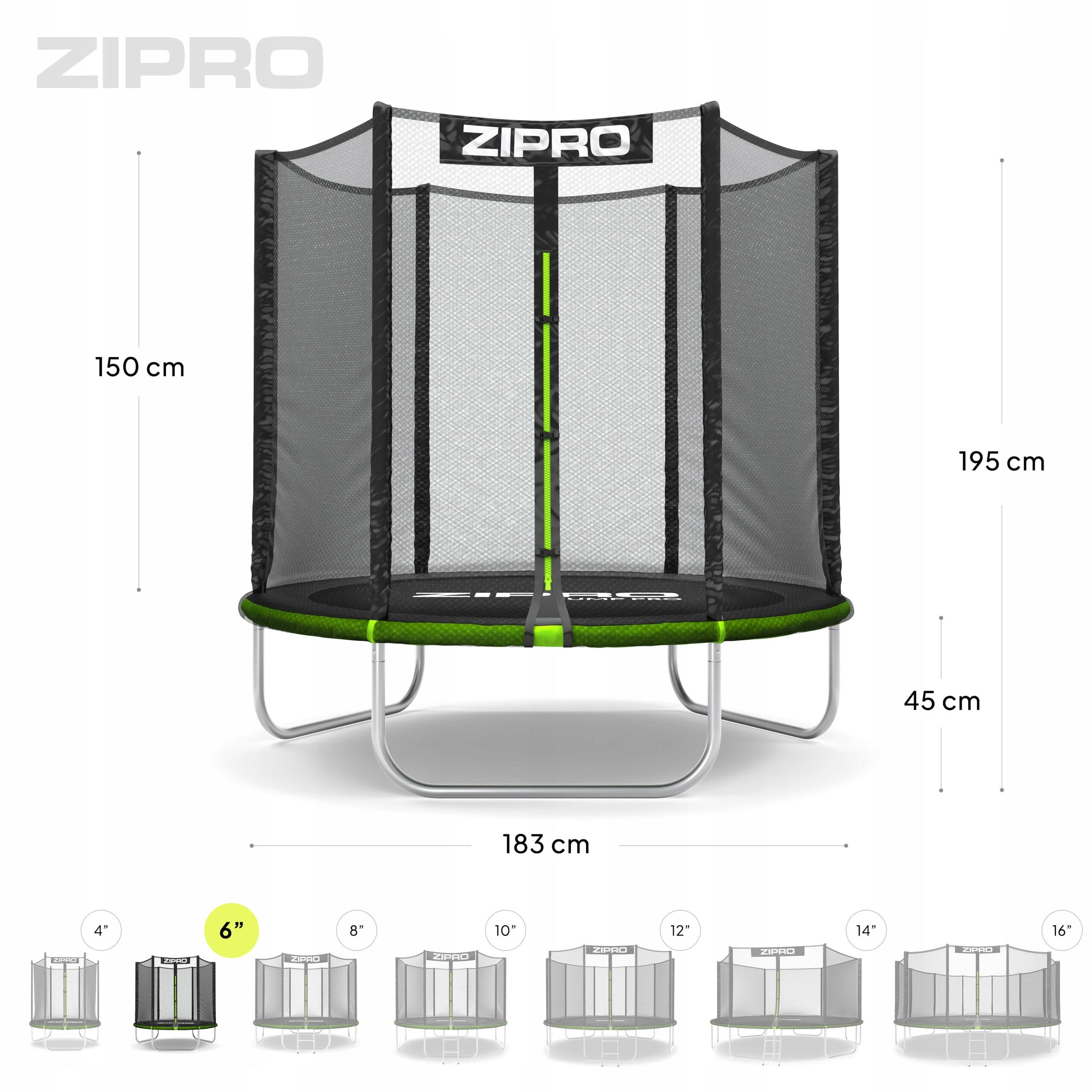 Trampoline ronde Zipro Jump Pro - 6FT 183 cm - met veiligheidsnet extern 2/7