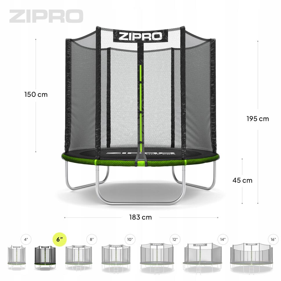 Trampolina ogrodowa Zipro Jump Pro z siatką zewnętrzną 6FT 183cm