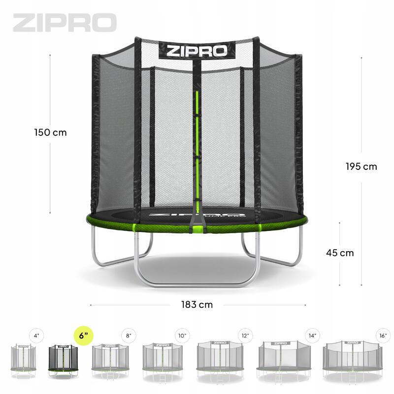 Trampoline ronde Zipro Jump Pro - 6FT 183 cm - met veiligheidsnet extern