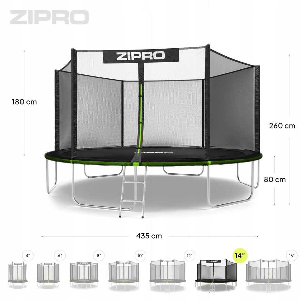 Trampolina ogrodowa Zipro Jump Pro z siatką zewnętrzną 14FT 435cm