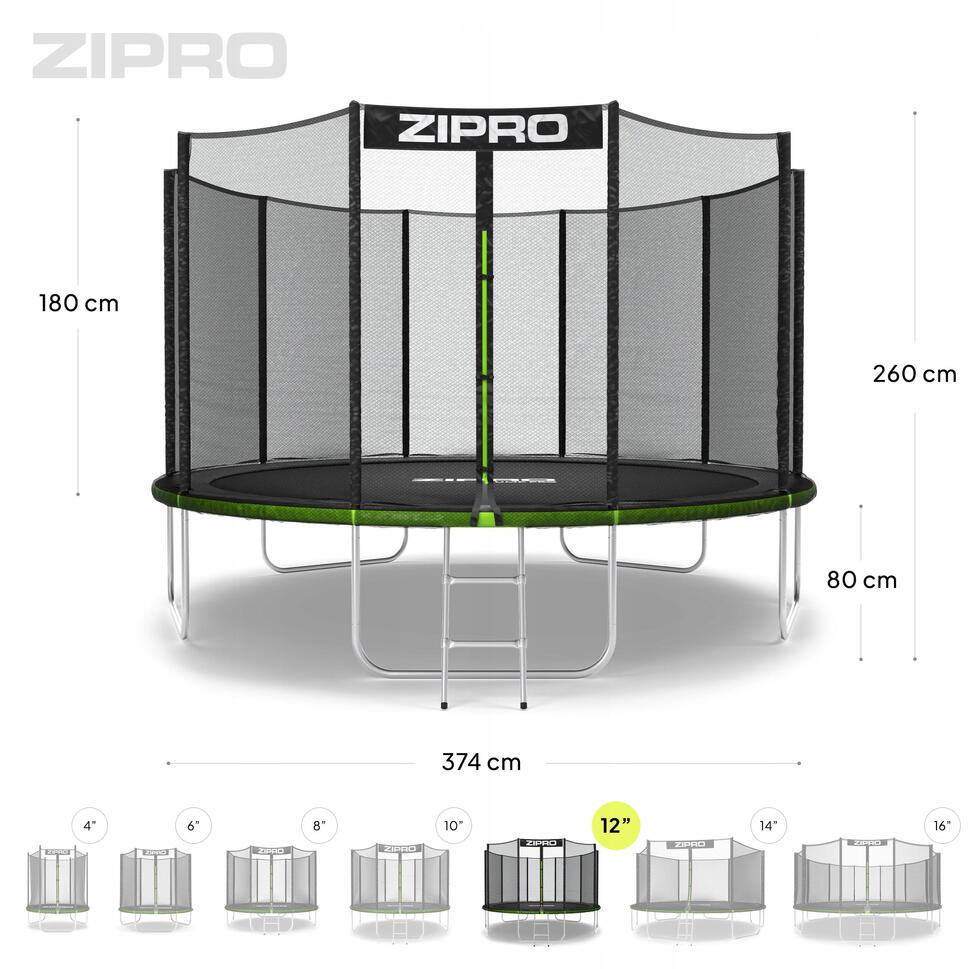 Trampolina ogrodowa Zipro Jump Pro z siatką zewnętrzną 12FT 374cm