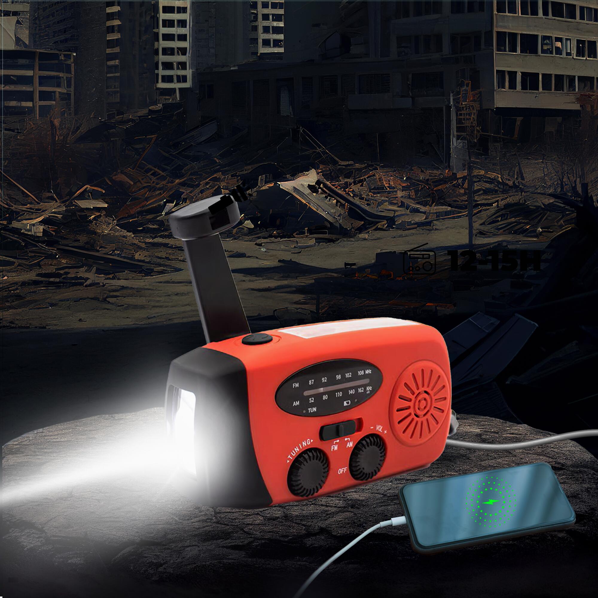 Noodradio - Powerbank 2000mAh - Zon energie - FM - Zaklamp - Handcrank - SCR2007 6/7