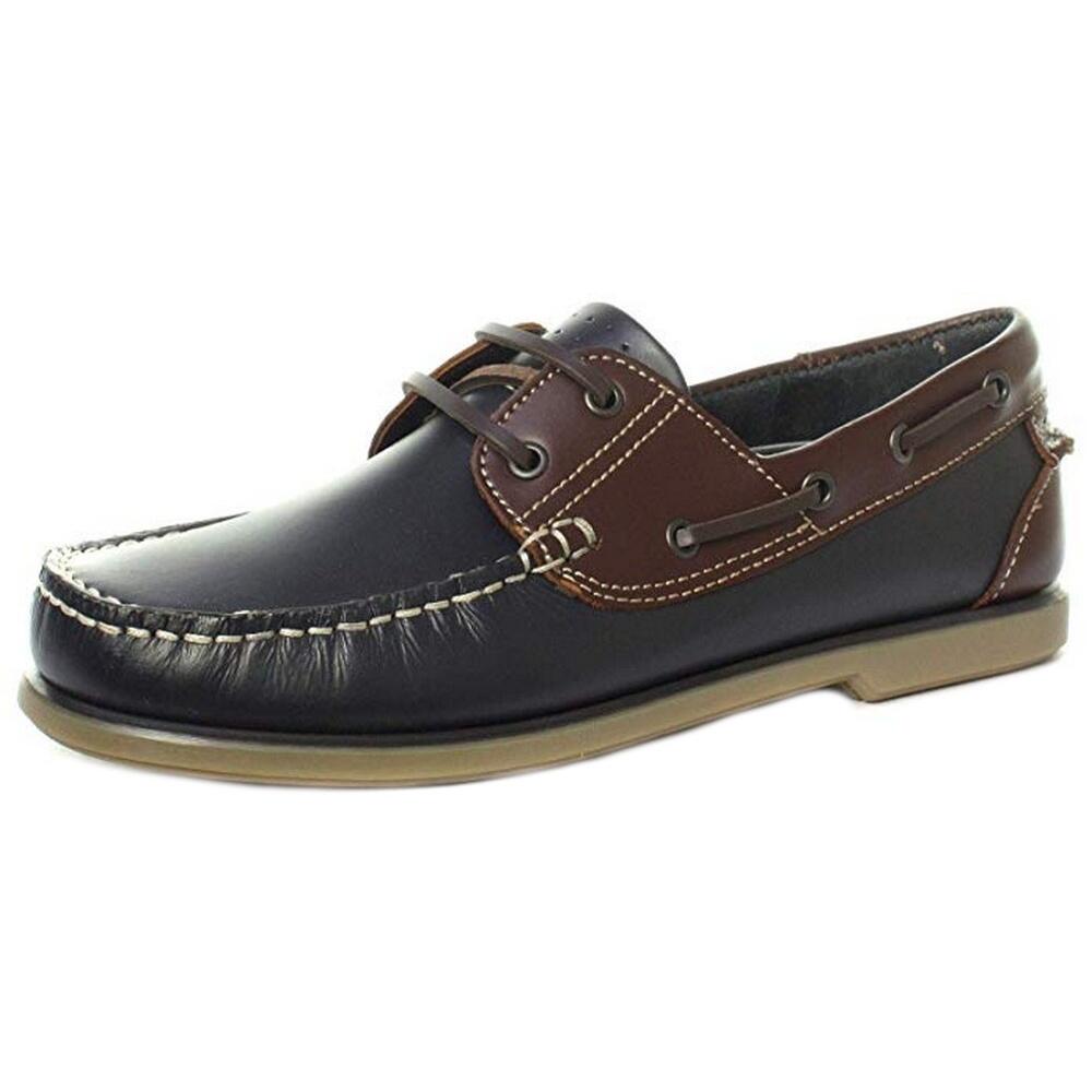 Mokassin Boot Schuhe Herren Marineblau/Braun Leder 2/4