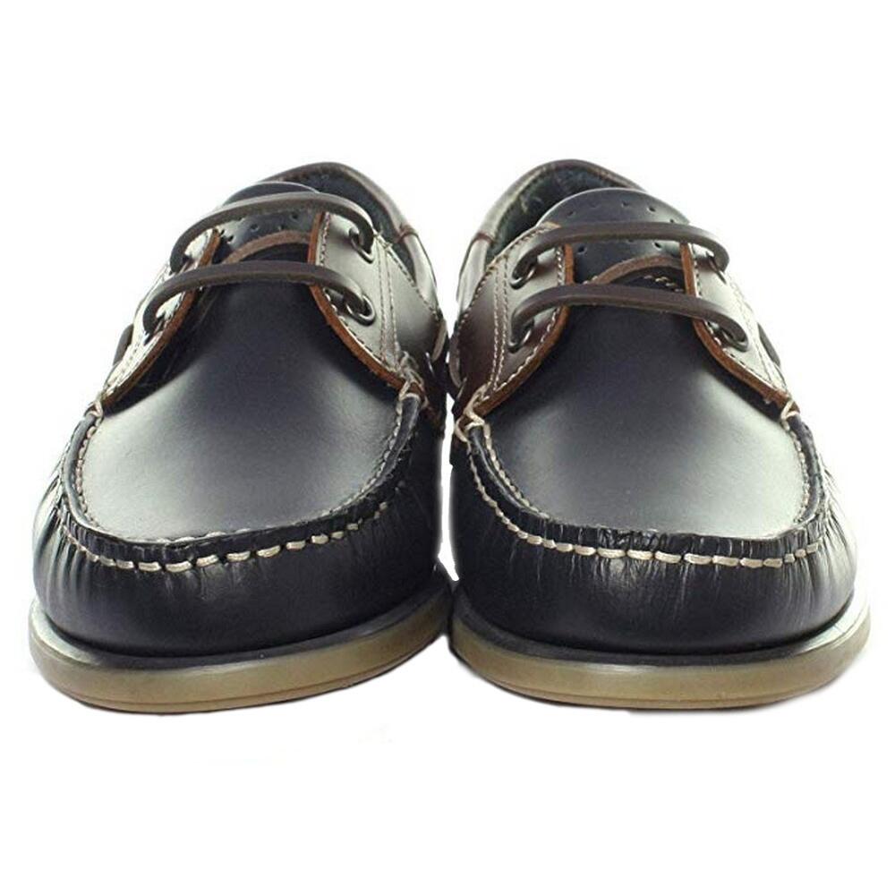 Mokassin Boot Schuhe Herren Marineblau/Braun Leder 3/4