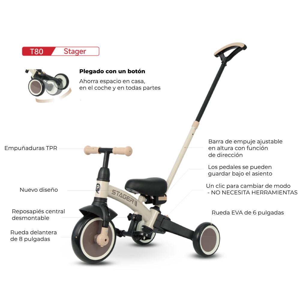 Bicicleta de equilíbrio triciclo Devessport Qplay Trike Stager Evolutionary Bege 3/7