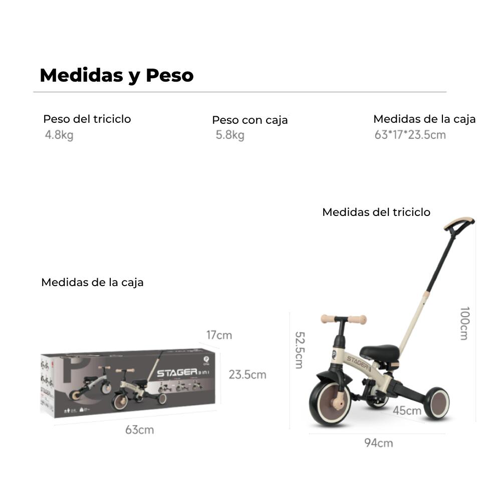 Bicicleta de equilíbrio triciclo Devessport Qplay Trike Stager Evolutionary Bege 4/7