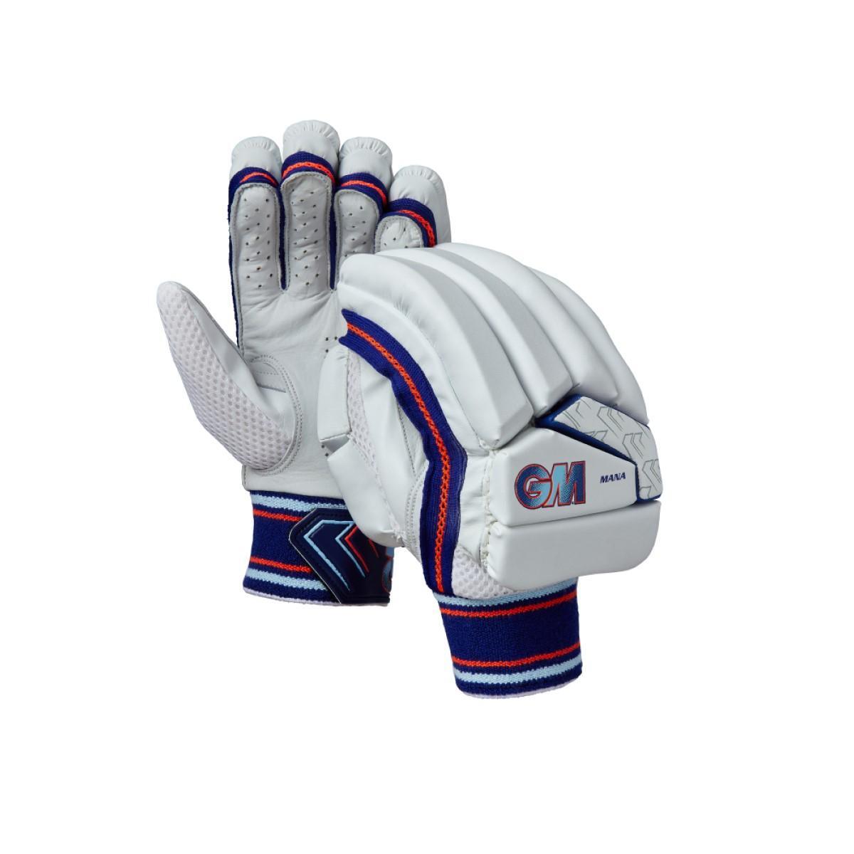 GUNN AND MOORE Mens Mana Box Calf Leather 2024 Left Hand Batting Glove (White/Blue)