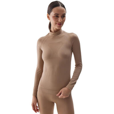 Dames thermoactive naadloos basislaag top (bruin)