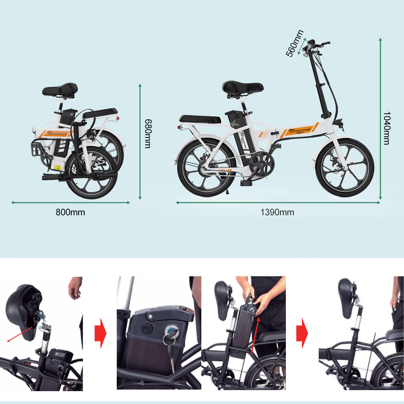 Kompaktes Leichtes Faltbares E-Bike 250W – EVERCROSS EK5 Weiß 3/8
